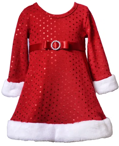 Bonnie Baby Baby Girls Long Sleeve Foiled Dot Santa Dress In Red