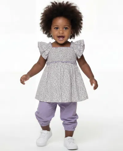 Bonnie Baby Baby Girls' Smocked Square Neck Top And Jogger Pants, 2-piece Set In Purple