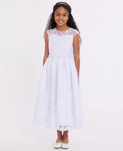 Bonnie Jean Kids' Big Girls Embroidered Cap Sleeve Communion Dress In White