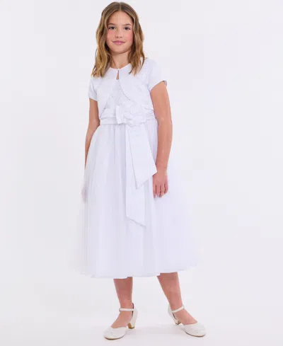 Bonnie Jean Kids' Big Girls Embroidered To Tulle Communion Dress With Jacket In White