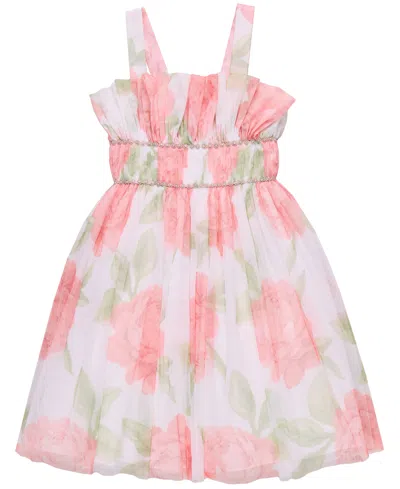 Bonnie Jean Kids' Big Girls Fan Bodice Party Dress In Coral