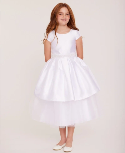 Bonnie Jean Kids' Big Girls Imitation Pearl Mikado Communion Dress In Wht