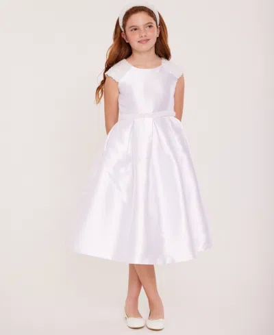 Bonnie Jean Kids' Big Girls Mikado Embellished Cultivated Pearl Communion Dress In White
