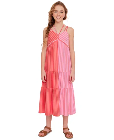 Bonnie Jean Kids' Big Girls Sleeveless Striped Maxi Dress In Pink