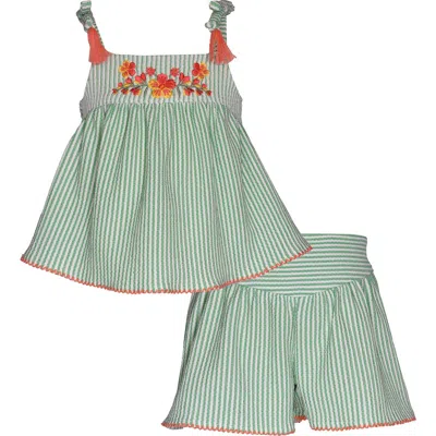 Bonnie Jean Embroidered Seersucker Top & Shorts Set In Green