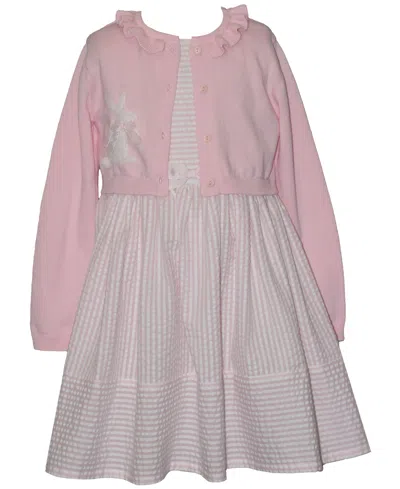 Bonnie Jean Kids' Girls' 2t-6x Bunny Round Neck Dress And Cardigan, 2-piece Set In Pink