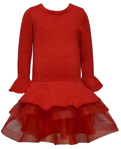 Bonnie Jean Kids' Girls 2t-6x Sparkle Sweater Tutu Dress In Red