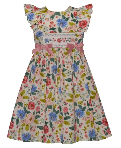 Bonnie Jean Kids' Girls' 2t-6x Floral Smocked Flutter-sleeve Dress In Multi