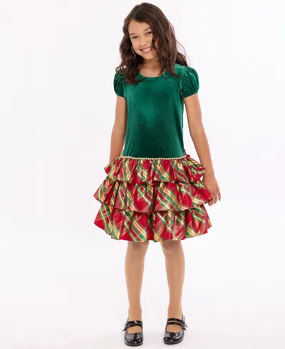 Bonnie Jean Kids' Girls 7-16 Short Sleeve Tiered Plaid Dress In Multi