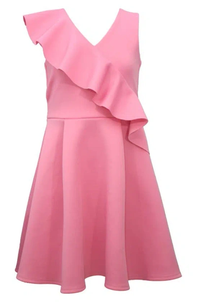 Bonnie Jean Kids' Asymmetric Ruffle Skater Dress In Pink