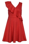 Bonnie Jean Kids' Asymmetric Ruffle Skater Dress In Red