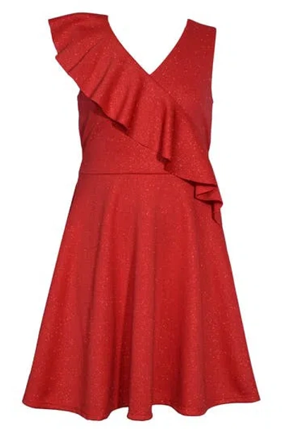 Bonnie Jean Kids' Asymmetric Ruffle Skater Dress In Red