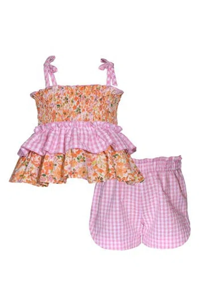 Bonnie Jean Kids' Bow Shoudler Tank & Shorts Set In Pink