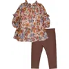 Bonnie Jean Kids' Chiffon Smocked Tunic & Leggings Set In Brown Multi