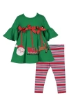 Bonnie Jean Kids' Dangling Ornaments Tunic & Leggings Set In Green