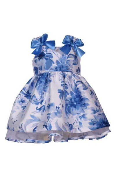 Bonnie Jean Kids' Floral Mikado Bow Accent Party Dress In Blue