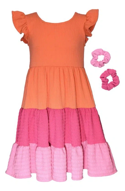 Bonnie Jean Kids' Flutter Sleeve Colorblock Dress & Scrunchies Set In Pink