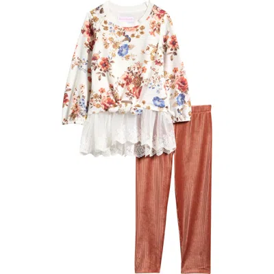 Bonnie Jean Kids' Lace Trim Top & Leggings Set In Multi