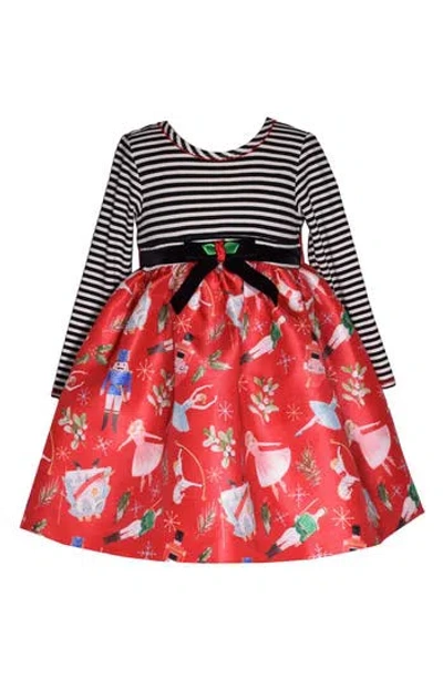 Bonnie Jean Kids' Long Sleeve Stripe Bodice Nutcracker Dress In Multi