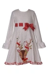 Bonnie Jean Kids' Reindeer Appliqué Long Sleeve Dress In Gray