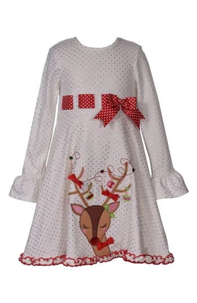 Bonnie Jean Kids' Reindeer Appliqué Long Sleeve Dress In Gray