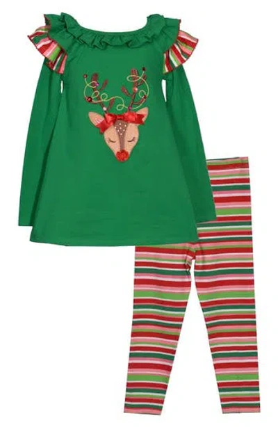 Bonnie Jean Kids' Reindeer Tunic & Leggings Set In Green