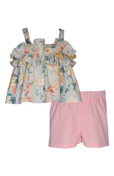 Bonnie Jean Kids' Ruffle Tank Top & Gingham Shorts Set In Peach