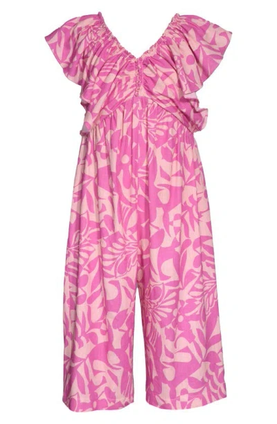 Bonnie Jean Kids' Ruffle Tropical Jumpsuit In Pink