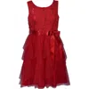 Bonnie Jean Kids' Sleeveless Sequin Lace & Mesh Party Dress In Red