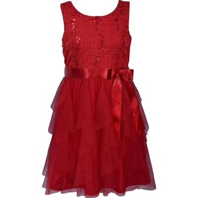 Bonnie Jean Kids' Sleeveless Sequin Lace & Mesh Party Dress In Red