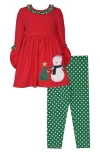Bonnie Jean Kids' Snowman Tunic & Leggings Set In Red