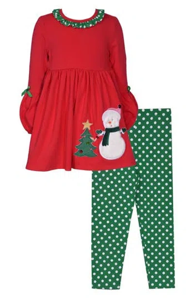 Bonnie Jean Kids' Snowman Tunic & Leggings Set In Red