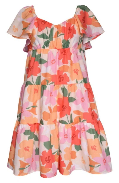 Bonnie Jean Kids' Tiered Flutter Sleeve Dress In Orange