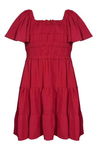 Bonnie Jean Kids' Tiered Tie Back Dress In Red