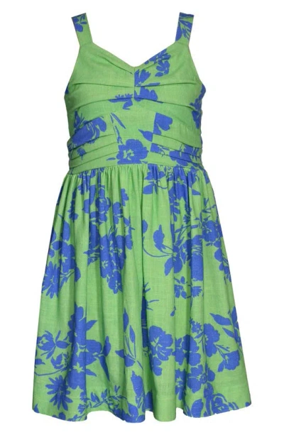 Bonnie Jean Kids' Tropical Linen Blend Dress In Green