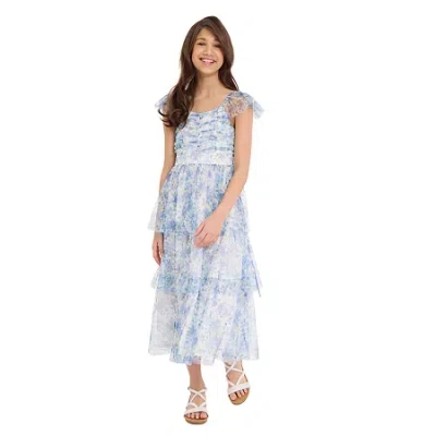 Bonnie Jean Little & Big Kid Girls Short Sleeve Cap Floral Maxi Dress In Blue