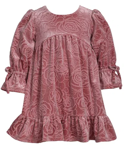 Bonnie Jean Kids' Little And Toddler Girls Embossed Floral Velvet Dress In Pink