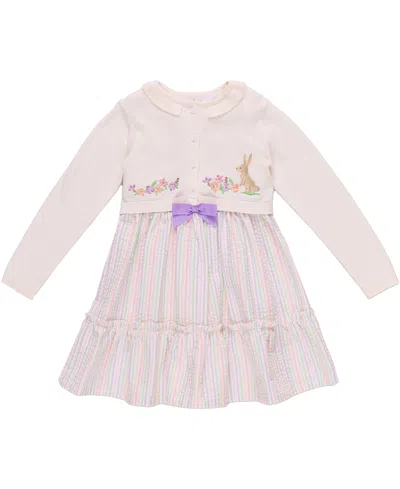 Bonnie Jean Kids' Little Girls Intarsia Bunny Sweater And Seersucker Dress In Multicolor