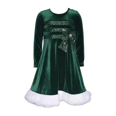 Bonnie Jean Kids' Little Girls Long Sleeve Velvet A-line Dress In Green
