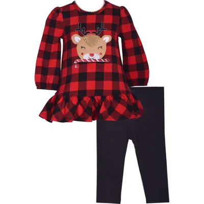 Bonnie Jean Kids'  Reindeer Buffalo Check Tunic & Leggings In Red