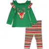 Bonnie Jean Reindeer Tunic & Leggings Set In Green