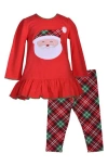 Bonnie Jean Santa Tunic & Plaid Leggings In Red