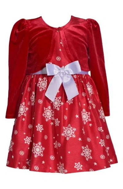 Bonnie Jean Kids'  Snowflake Bow Dress & Cardigan Set In Red