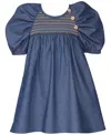 Bonnie Jean Toddler & Little Girls Cotton Denim Smocked Dolman Dress In Denim
