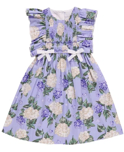 Bonnie Jean Kids' Toddler And Little Girls Hydrangea Print Smocked Dress In Purple