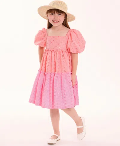 Bonnie Jean Babies' Toddler Girls 2-piece Tiered Eyelet Dress And Matching Hat Set In Peach