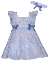 BONNIE BABY BABY GIRLS FLUTTER SLEEVED TOILE CLIP DOT WITH BOWS AND MATCHING HEADBAND