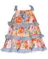 BONNIE BABY BABY GIRLS MIXED PRINT BOW SHOULDER DRESS WITH RUFFLED TIERS
