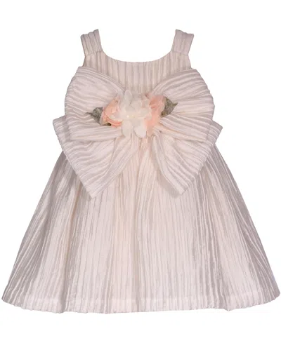 Bonnie Baby Baby Girls Pleated Taffeta Party Dress With Big Bow In Ivory
