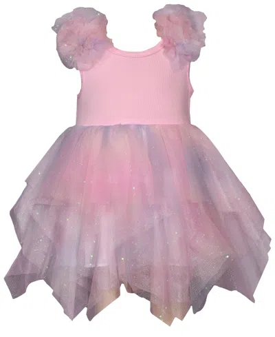 Bonnie Baby Baby Girls Rib Knit To Rainbow Mesh Hanky Hem Dress In Pink